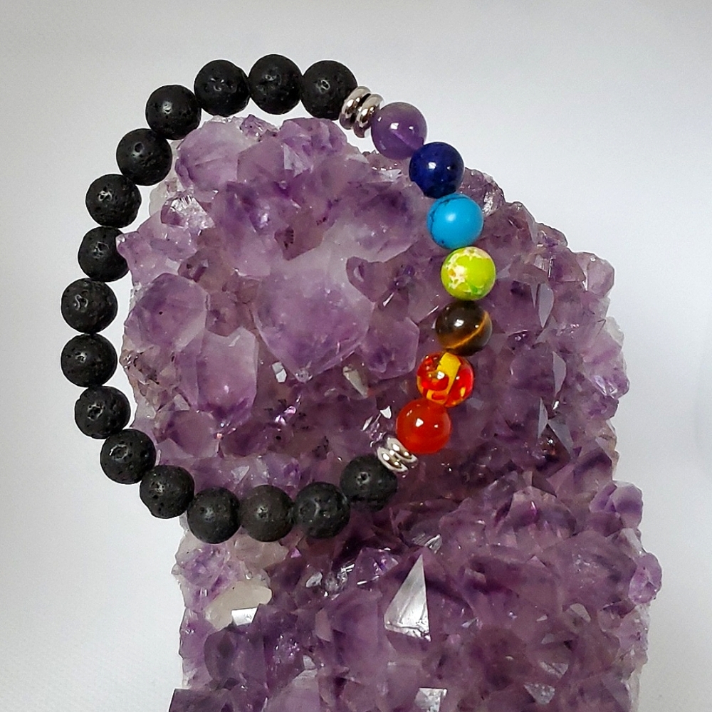 Chakra Healing Bracelet 8mm Lava Beads and Gemstones